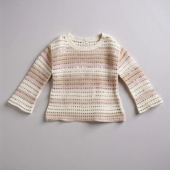 GAP Crochet Knit Cream & Blush Striped Sweater – Women’s Size L - Picture 1 of 4